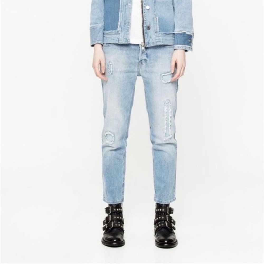ZADIG and VOLTAIRE Jean Elios Destroy Denim Button Fly Medium Wash Jean Sz 28